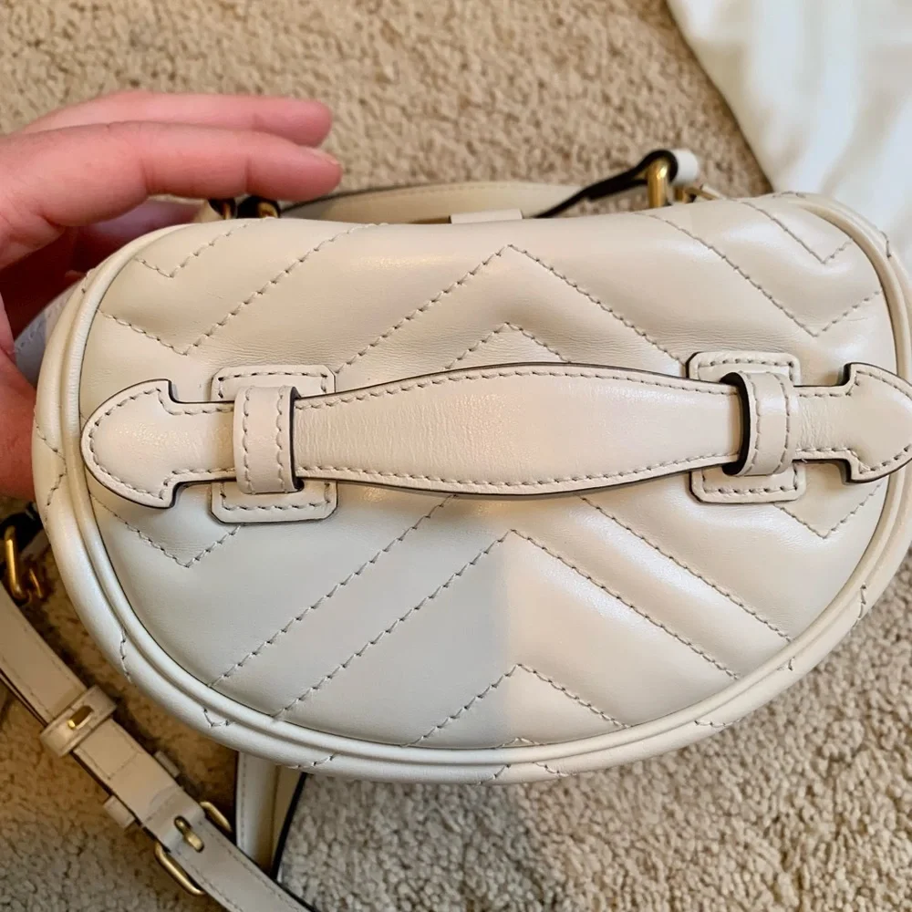 Gucci Calfskin Matelasse Mini GG Marmont Rounded Backpack in White - Picture 6 of 10
